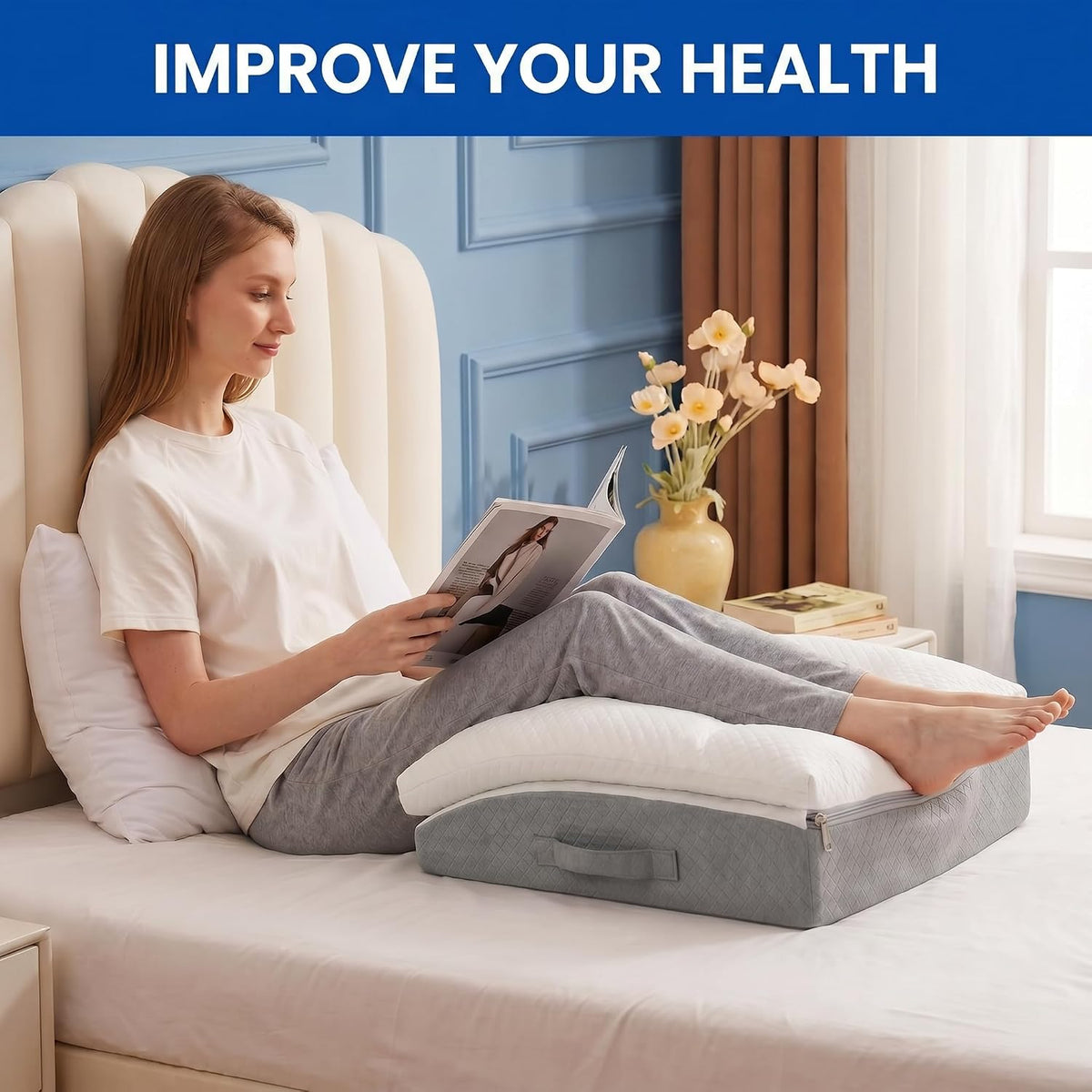 Leg Elevation Pillow,Memory Foam Sleeping Support Pillow, Dual Layer Bed Wedge Pillow for Legs, Knee Wedge Pillow, Removable Washable Cover