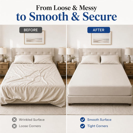 Bed Sheet Holders for Corners 4 Pack 3-Way Grip for Smooth Sheets All Night
