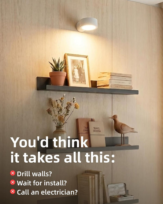 EZVALO LED Wall Mounted Light, 3000mAh Rechargeable Cordless Wall Sconce, Dimmable with Remote & Touch Control, 3 Color Temps, 360° Rotatable for Bedroom, Living Room, Apartment, Renters