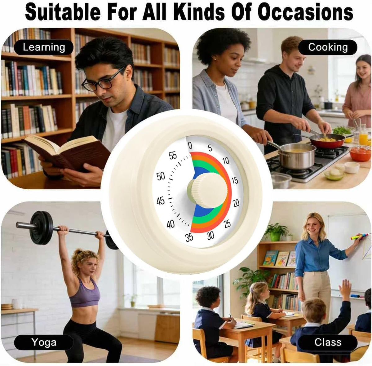 Visual Timer for Kids & Adults, 60 Minute Rainbow Countdown Timer, Time Management Tool for Classroom, Home, Kitchen, Office, School (Green-Round-Rainbow)