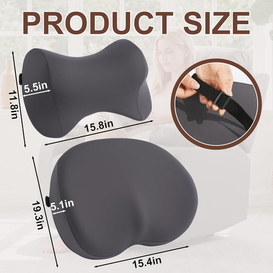 ROYALAY 2 Pcs Recliner Pillow for Neck Lumbar Support, Memory Foam Lumbar Pillow for Recliner with Adjustable Headrest, Back Support for Office Chairs Couch