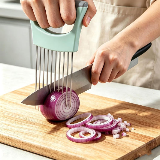 Stainless Steel Onion Holder for Slicing, Green