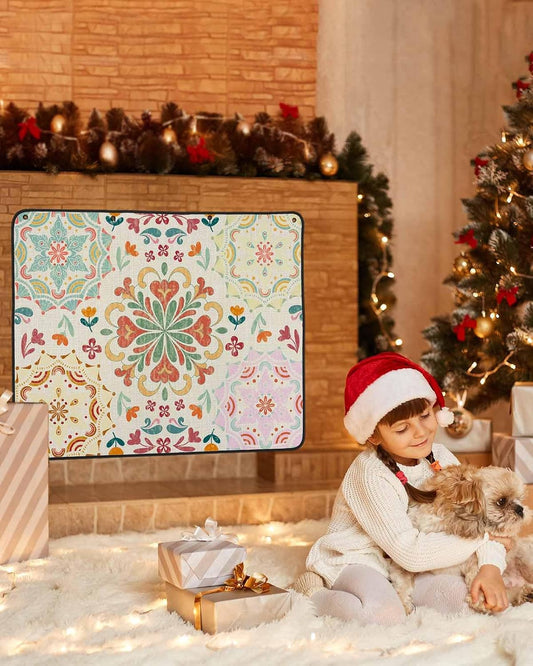 Magnetic Fireplace Cover Black Turkish Pattern Fireplace Screen Decorative Vintage Abstract Flower Insulation Fireplaces Blocker Save Energy Fireplaces Draft Stopper Covers for Living Room 36x30