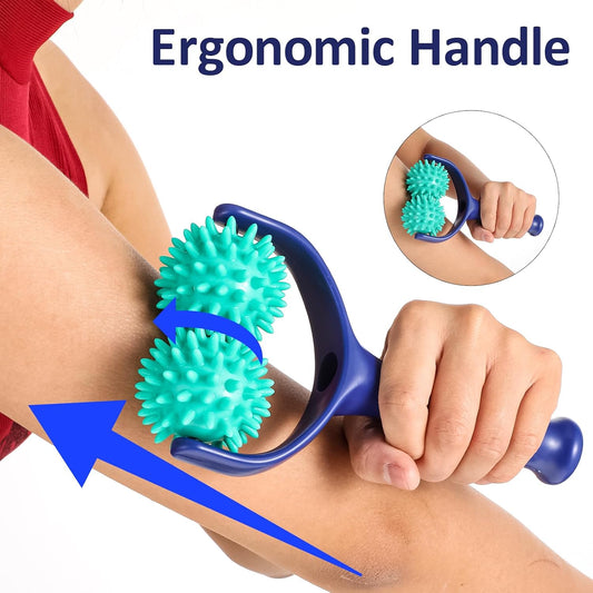 Spiky Massage Balls Rollers with Dual Ball Design | Manual Massage Stick, Ergonomic Handle, Lightweight and Portable, Pain Relief for Back Neck Shoulder Leg