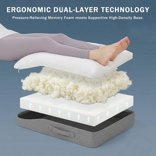 baibu Memory Foam Leg Elevation Pillow, Dual-Layer Patent Design Support Pillow to Raise Feet for Circulation, Leg Wedge Pillow for Sleeping, Knee Pillow for Knee Hip Ankle Pain Relief, 1PC