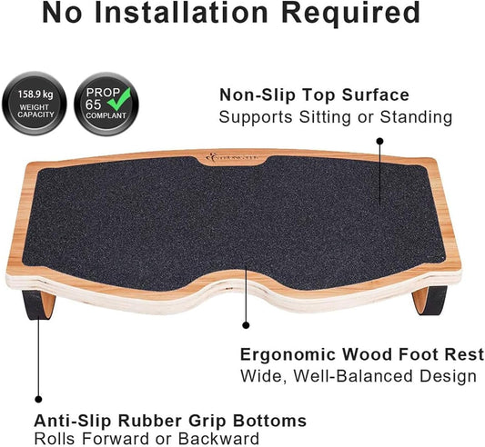StrongTek Under Desk Footrest, Wooden Rocking Foot Rest, 350lbs, Non-Slip