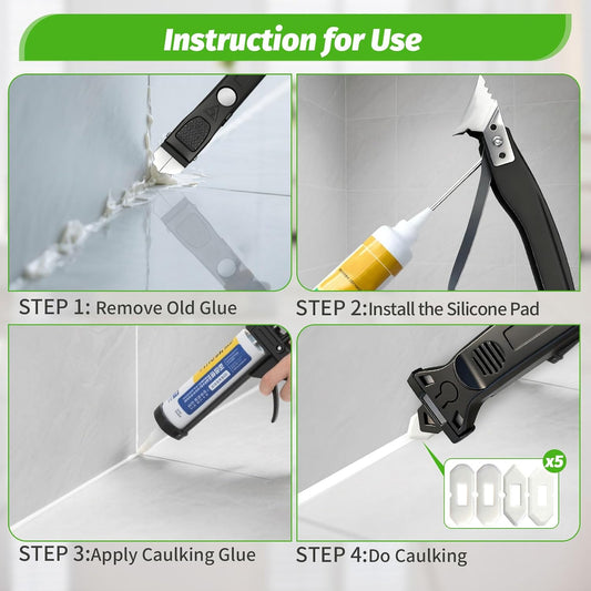 6 in 1 Silicone Caulking Tool Kit Caulking Grout Removal Sealant Finishing Tool with Stainless Steel Head, 6 Silicone Pads, Grout Removal Tool for Kitchen Sink Bathroom Toilet Caulking