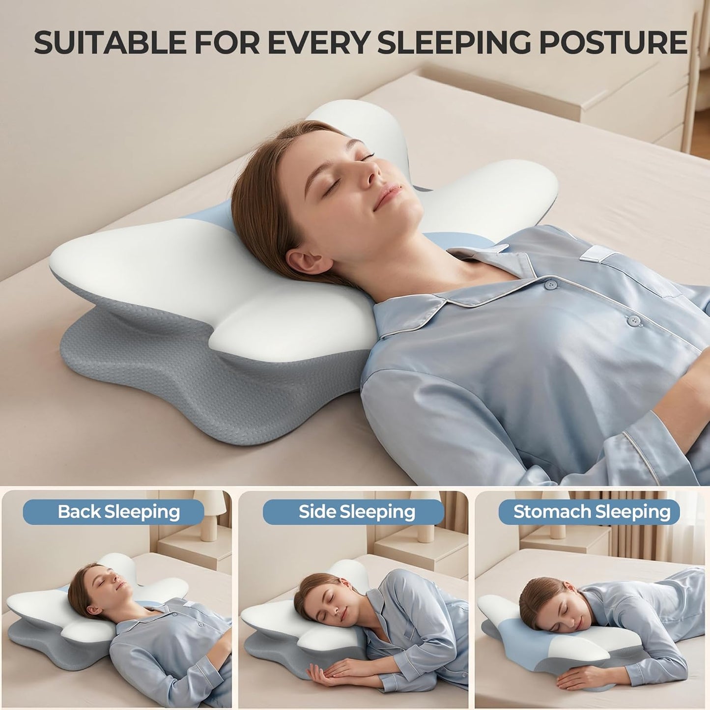 Cervical Neck Pillow - Contour Memory Foam Pillows for Pain Relief | Ergonomic Pillow for Sleeping, Side Sleeper Pillow for Neck Support, Bed Pillow for Back Stomach Sleepers