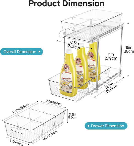 Vtopmart 2 Pack Pull Out Bathroom Under Sink Organizer (S-Standard) | Slide-out drawers, Multi-purpose storage, Clear visibility, Easy Set-up