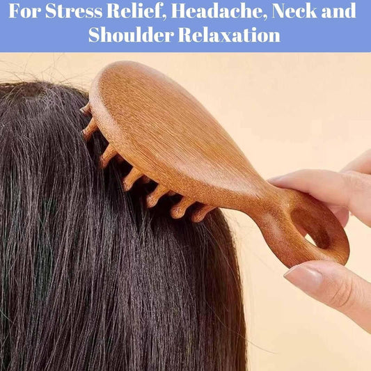 Sandalwood Head Massager Comb, Gua Sha Tooth for Stress Relief | Ergonomic Handle, Neck & Shoulder Relaxation, Headache Relief, Wide Tooth Natural Wood, Premium Craftsmanship
