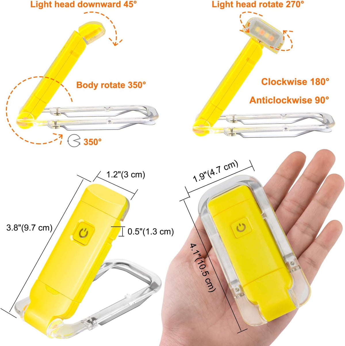 BIGLIGHT Amber Book Reading Light, LED Clip on Book Lights, Reading Lights for Books in Bed, Small Book Light for Kids, USB Rechargeable, 2 Brightness Adjustable for Eye Protection, Orange