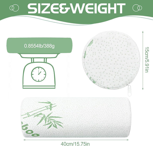2 Pcs 18 x 4 Inches Cervical Neck Roll Memory Foam Pillow Cylinder Bolster Pillow for Bed Round Neck Support with Removable Washable Cover for Sleeping Travel Yoga Legs Back Lumbar