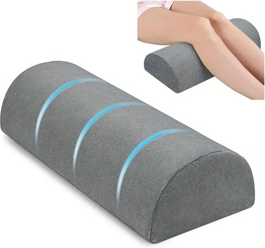 Half Moon Bolster Semi-Roll Knee Pillow Ankle & Knee Support Elevation Back Lumbar Neck Relief Pain Quality Memory Foam Filling(Gray)