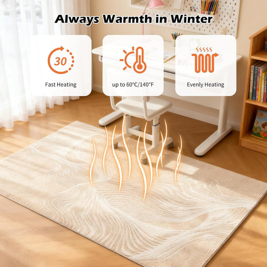 Electric Heated Carpet 35x55in Soft Plush Heating Rug 450W CX | Instant Warmth in 30s, 60 Heat Levels 12h Timer, Energy Efficient Safety Protection Ideal for Home Office Playroom 120V