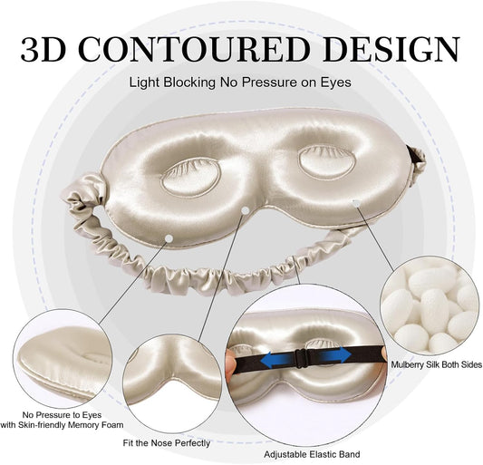 ZIMASILK Adjustable 22 Momme 100% Pure Mulberry Silk Sleep Mask | 3D Contoured Cup Eye Mask, Soft Breathable Blindfold for Women Men, Perfect Blocks Light for Sleeping (Beige)