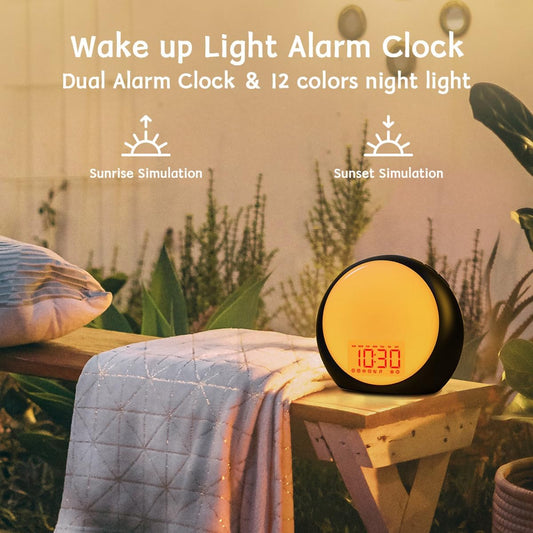iDealSleep Sunrise Wake Up Light Alarm Clock White Noise Sound Machine | Sunrise Sunset Simulation for Heavy Sleepers Kids Bedroom Dual Alarms Snooze Sound Brown Noise Machine with 25 Sounds