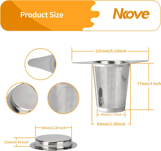 NKOVE Stainless Steel Tea Infuser, Loose Leaf Tea Strainer, Fine Mesh | Universal Tea Filter for Teapot Cup Mug, Reusable Tea Steeper Basket with Fine Mesh, Stainless Steel Infuser