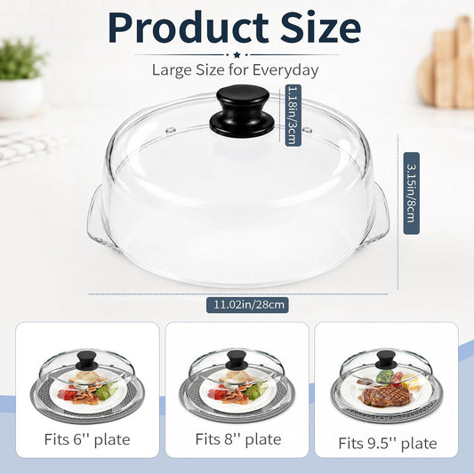 Glass Microwave Cover for Food, Tall Microwave Splatter Cover with Silicone Mat, Vent Holes, BPA Free, Dishwasher Safe, 10 Inch, High Borosilicate Glass Plate Lid with Side Tabs