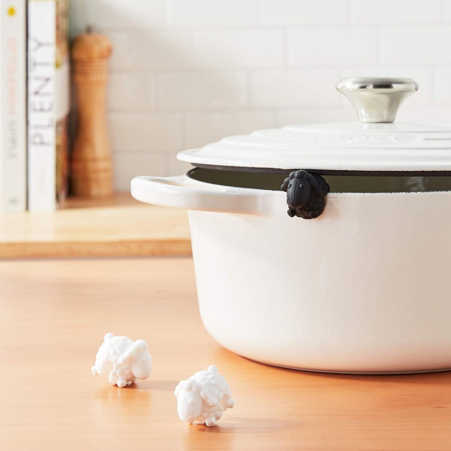 Tovolo Sheep Silicone Lid Lifter Holder Heat Resistant Spill Proof Kitchen Gadget to Prevent Pot Boiling Over and Release Steam, Cute Decorative Pan Cover Stand Soup Pot Clip Keeps Lid Open