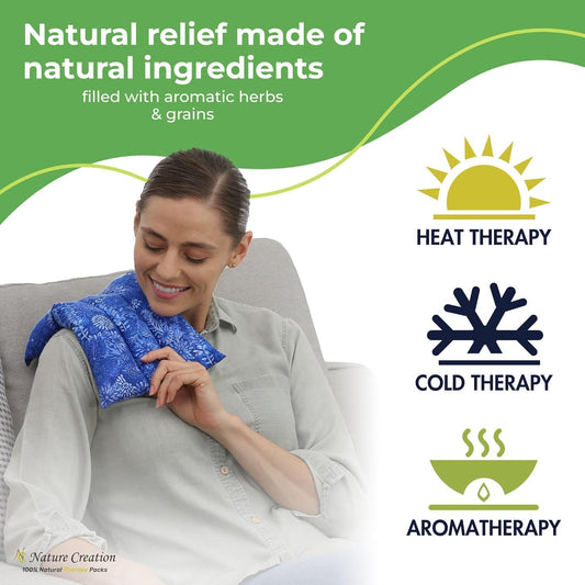 Nature Creation Microwaveable Herbal Heating Pad for Lumbar - Soothing Hot & Cold Therapy Pack for Lower Back- Soothing Relaxation, Warmth and Comfort - Happy Hearts