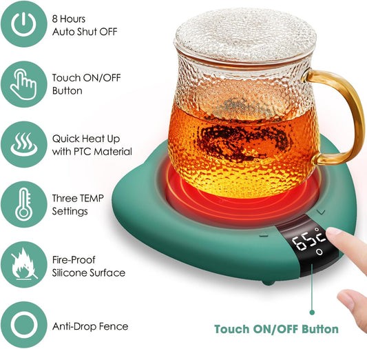 Coffee Mug Warmer for Desk, Cup Warmer with Auto Shut Off, Mug Warmer Plate for Coffee, Milk, Tea, Beverage - Mug Heater for Travel, Home and Office (Green)