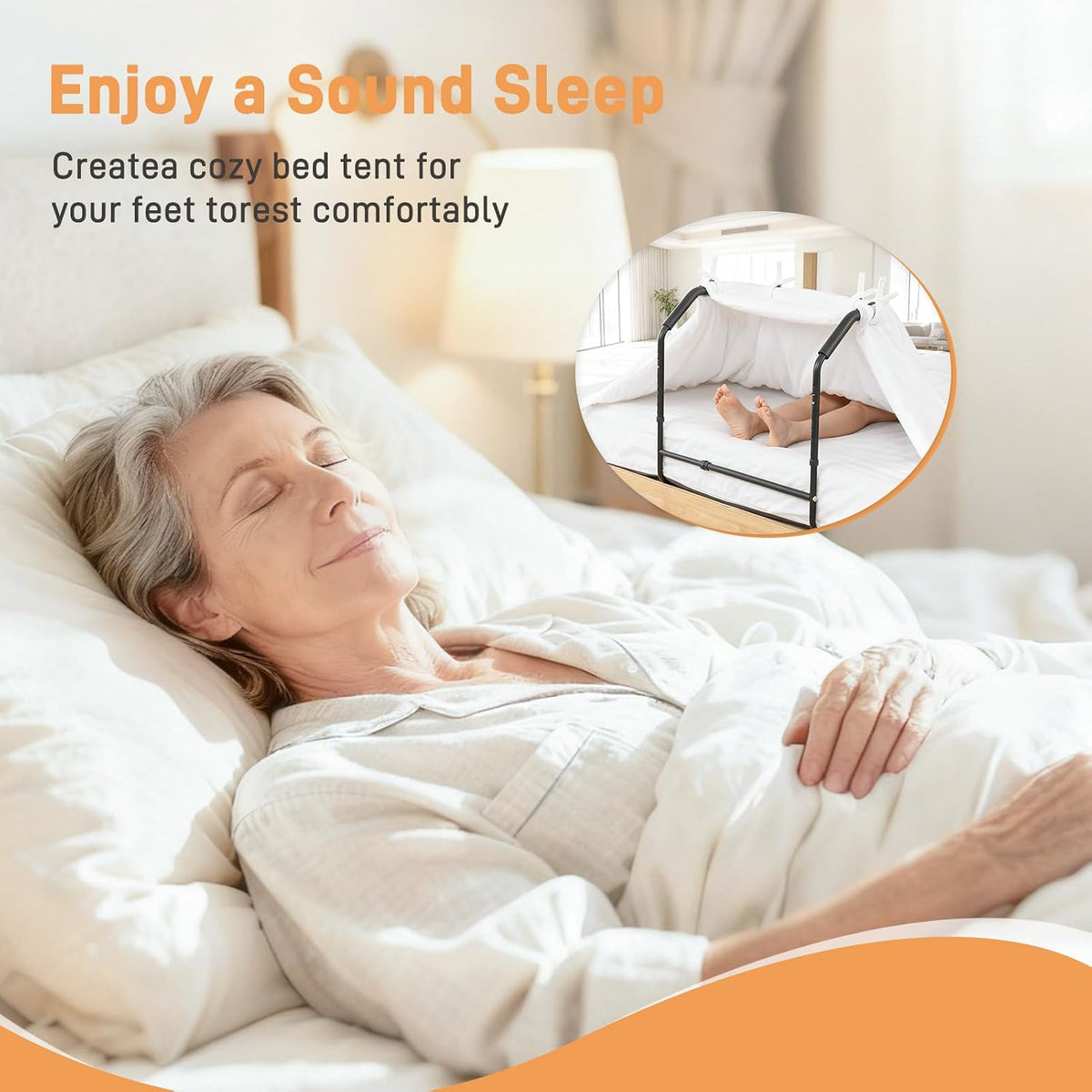 Blanket Lifter for Feet Under Mattress with 4 Clips–Extra-wide Foot Tent Keep Blankets Off Feet, Height Width Adjustable Bed Cradle Lift Bar Sheet Support for Enhanced Foot Toe Leg and Knee Comfort