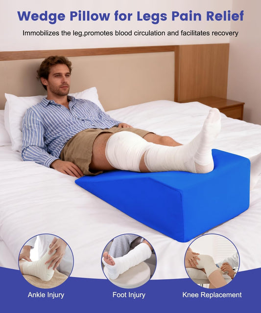 Knee Surgery Pillow Straight Leg Pillow Elevation Blood Circulation | Cooling Cover Foam Wedge for Elevating Leg Machine Washable Removable| Knee Wedge Pillow Post Surgery