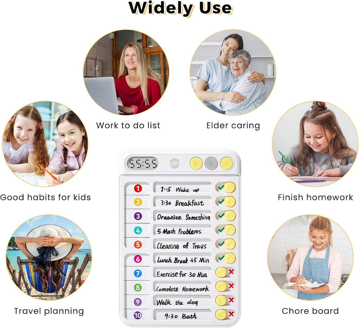 Chore Chart for Kids with Timer, 21 PCS Checklist Magnetic Schedule Board, ADHD Tools with 99-Min Countup/Down Visual Timer, Bedtime/Morning/Daily Routine Chart Dry Erase to Do List with Slider(White)
