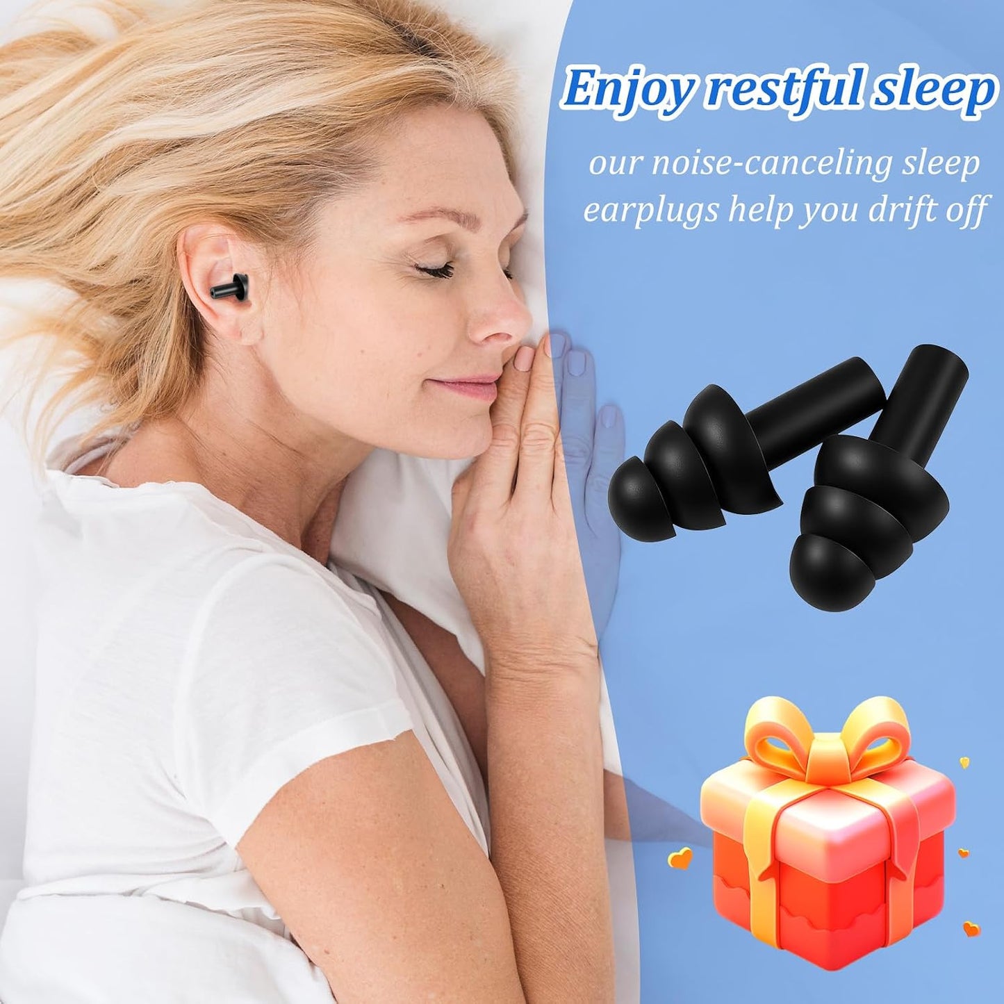200 Pair Silicone Earplugs, Reusable Ear Plugs for Sleeping Noise Cancelling, Waterproof Bulk Soft Ear Plugs for Shooting, Swimming, Concerts Black