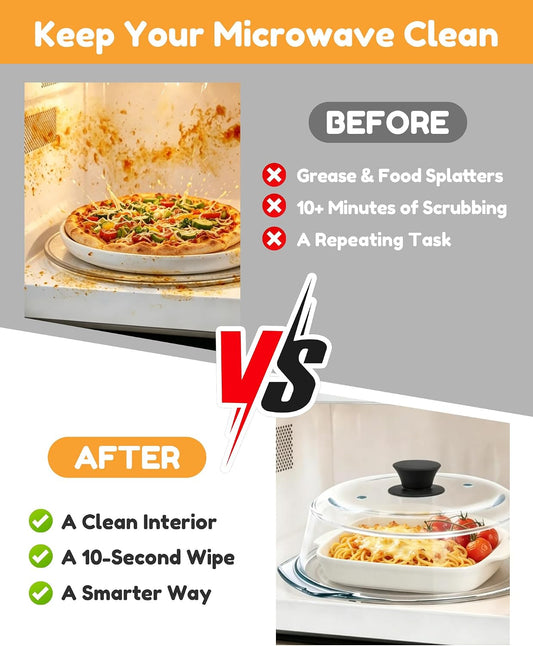 Tall Glass Microwave Splatter Cover for Food & Microwave Place Mat,2 in 1,Sturdy clear 100% food safe BPA free glass lid with easy grip silicone handle,Dishwasher safe for easy cleaning