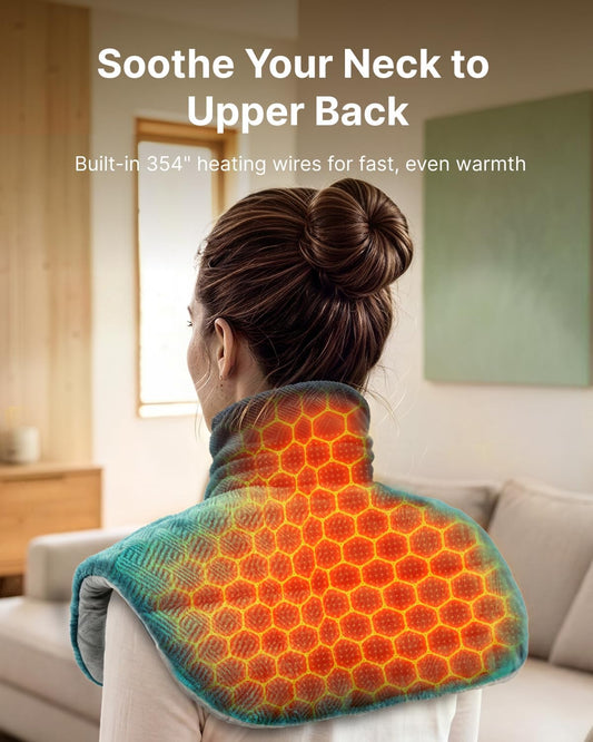 RENPHO Graphene-Infused Heating Pad for Neck, Shoulders & Back | Weighted Heating Pad for Snug Fit, Soft Fabric, 6 Heat Levels & 4 Timers, FSA Eligible HSA, Birthday Gift for Women & Men