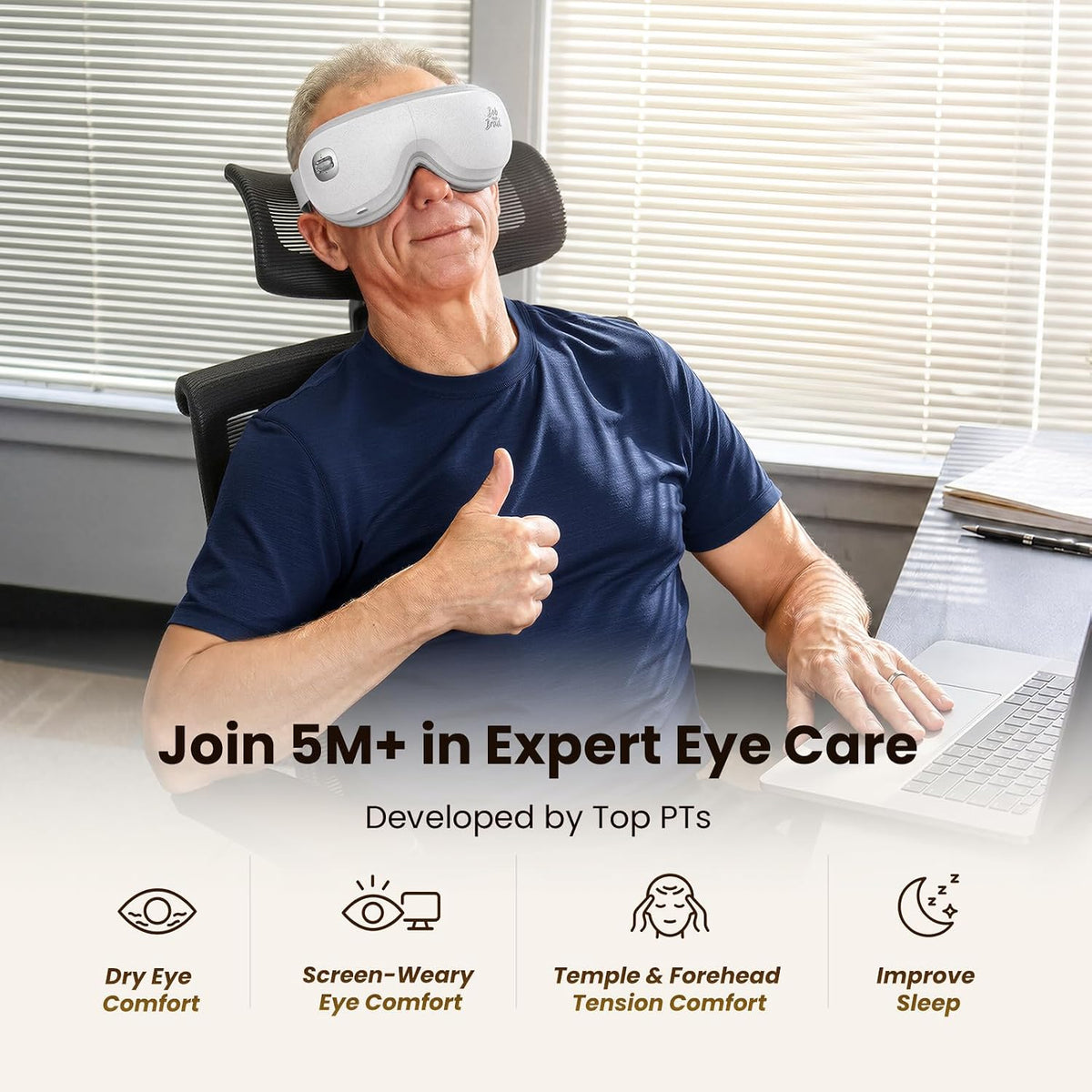 BOB AND BRAD Eye Massager with Heat and Cooling, FSA-HSA Eligible, Heated Eye Massager Mask for Dry Eyes, Migraines, Headaches Relief, Reduce Strain, Improve Sleeping, Birthday Gift for Women Men