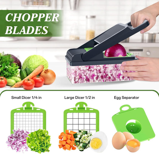 HomeHacks Veggie Chopper Vegetable Cutter, 12 in 1 Kitchen Gadget, Green