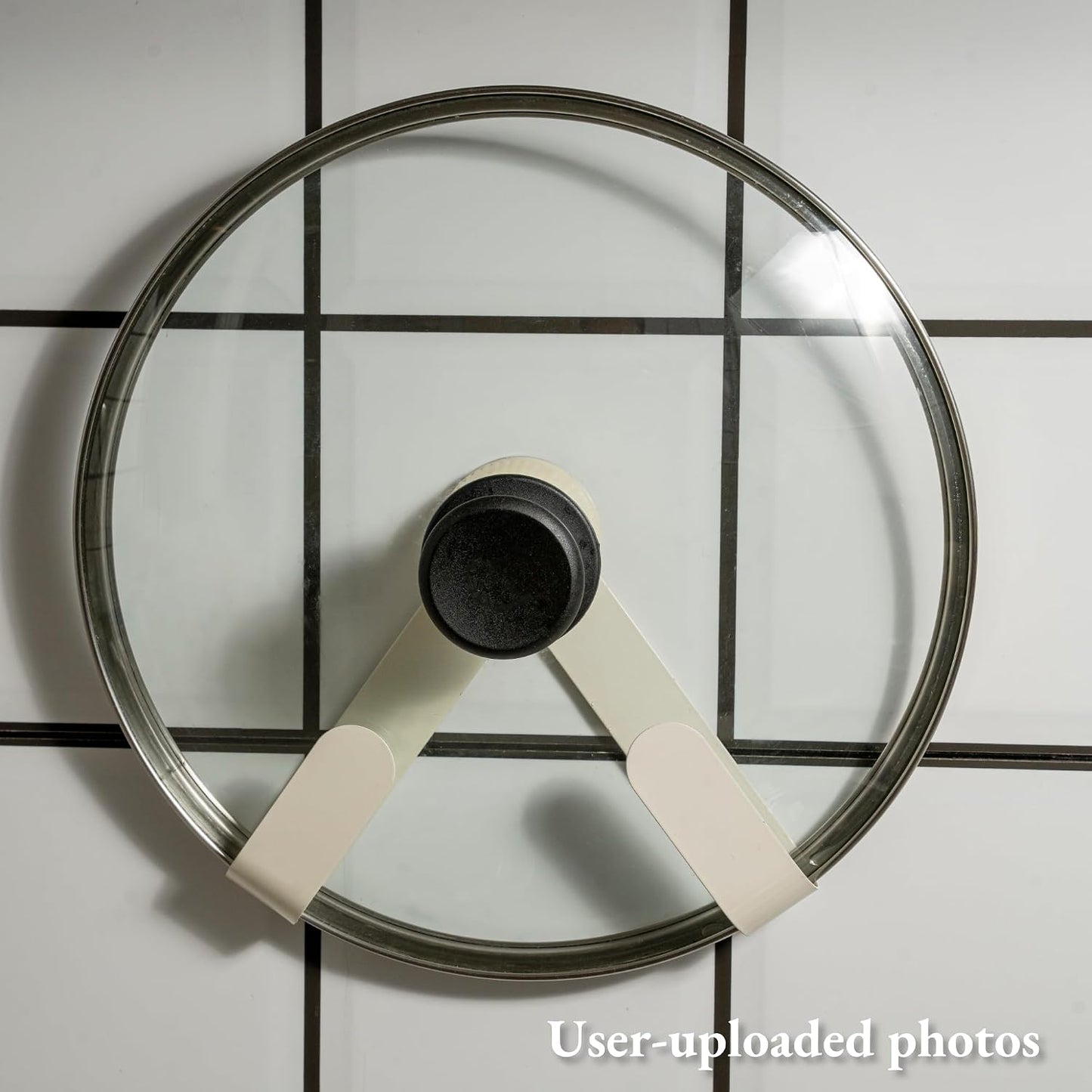 Pot Lid Rack Organizer holder for Cabinet Door/Wall With Suction Cup, No Drilling, Adjustable Rotating Arm Design Fits 6-14" Lids(Cream)