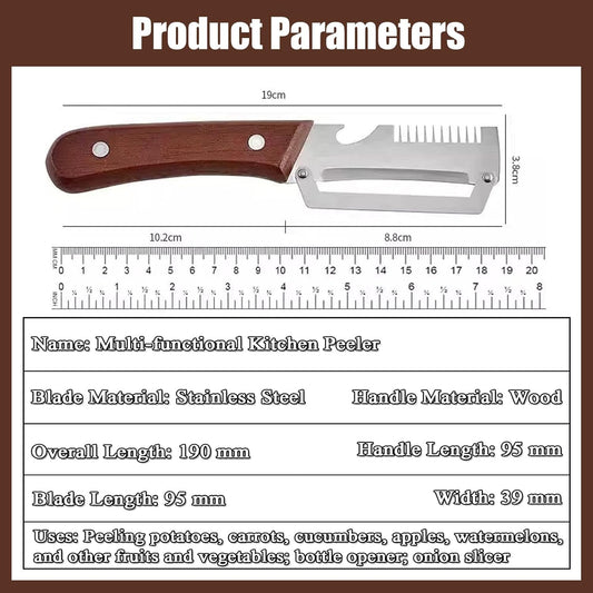 Vegetable Peeler - Wooden Handle Stainless Steel Multi-functional Peeler