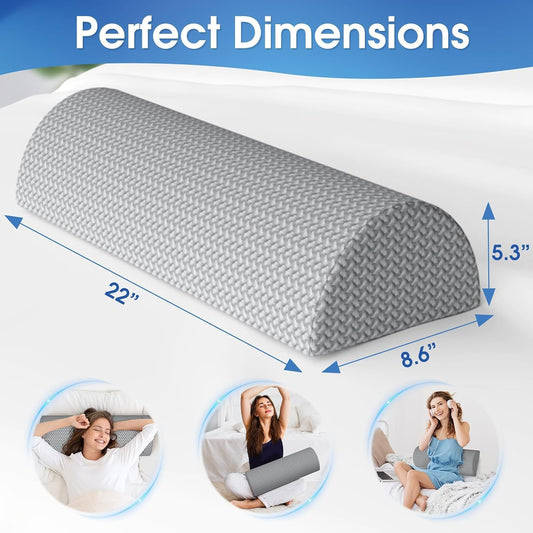 Knee Pillow for Back Sleeping Memory Foam Half Moon Bolster Pillow for Legs | Under Knee Support, Ankle & Foot Comfort Orthopedic Pillow for Side Sleepers (Grey, 20.4" x 8" x 4.9")