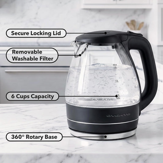 OVENTE 1.5L Glass Electric Kettle Water Boiler, Purple KG83P