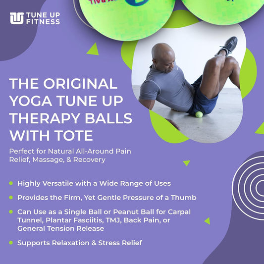 YOGA TUNE UP® Therapy Balls in Tote by Tune Up Fitness - Massage Balls for Trigger Point, Pressure Point & Myofascial Release - Use as Single or Peanut Ball for Pain Relief & Relaxation (Aqua Blue)