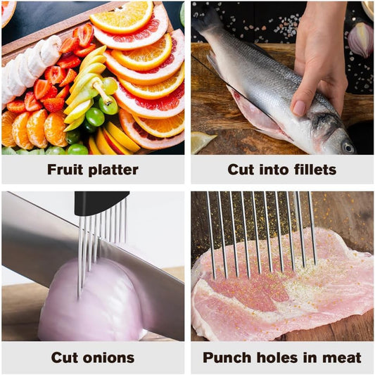 Stainless Steel Onion Holder, 2025 New Vegetable Holder for Slicing, Multifunctional for Fruits and Vegetables, Tool for Meat, Lemon, Onion, Potato, Tomato (3PCS)