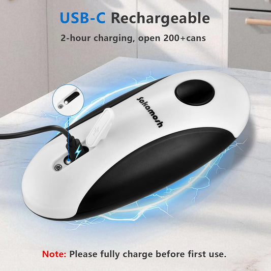 SAKAMOSH Rechargeable Electric Can Opener for Seniors | Cordless Rechargeable, One-Touch Operation, Smooth Edge, Perfect for Seniors, Arthritis, Fit Most Cans for Home Kitchen