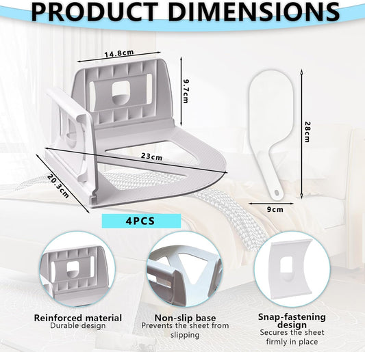 Sheet Holders: Made of high-Strength ABS Material, These Heavy-Duty, Rigid Sheet Clips Feature a Safety Latch to Keep Sheets taut and Smooth—Suitable for All Mattress Sizes (4-Pack)