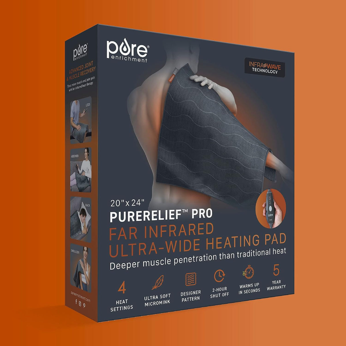 Pure Enrichment PureRelief Pro Far Infrared XL Heating Pad, 4 Heat Settings