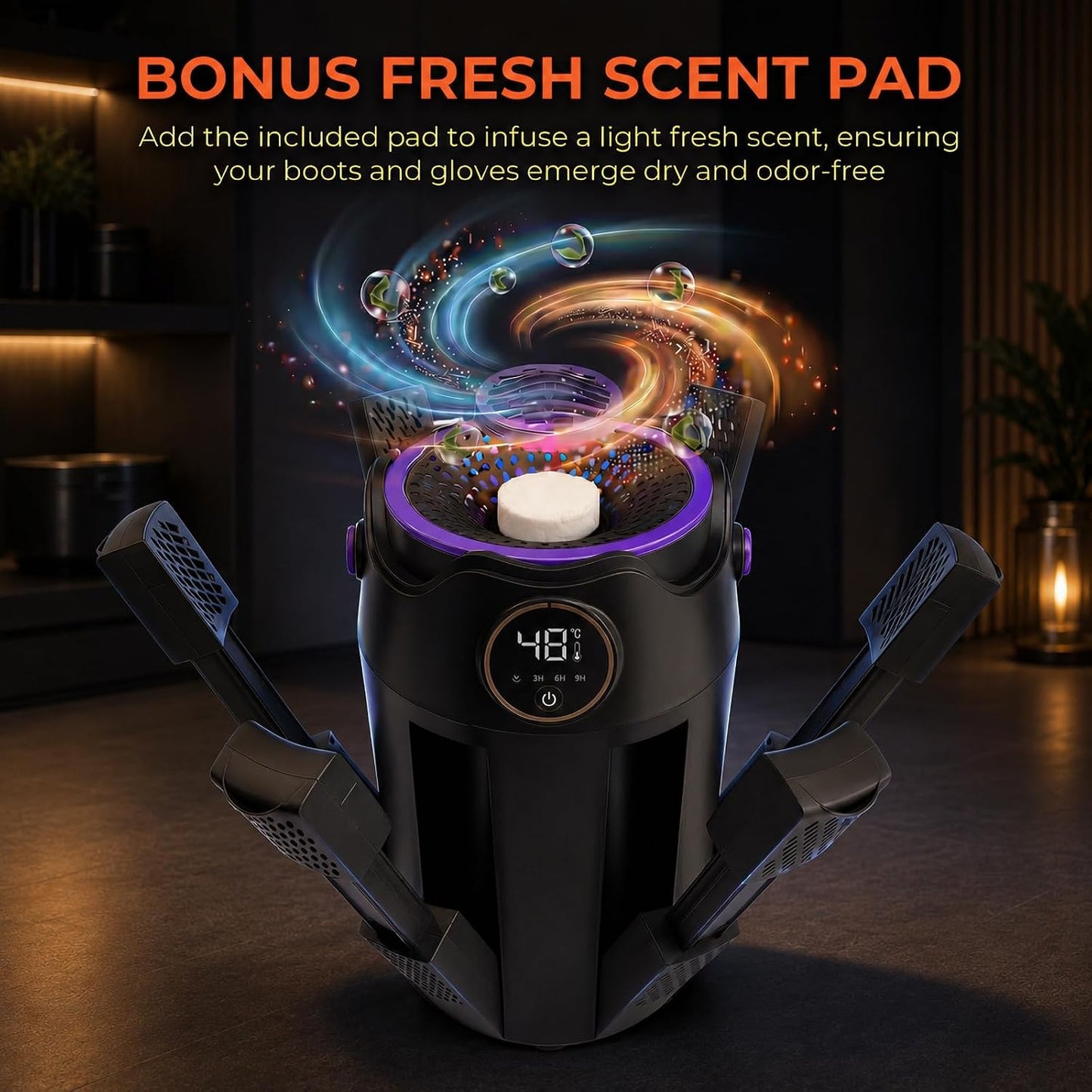 Boot Dryer, Shoe Dryer, 6-Arm Telescopic Foldable Electric Heating Machine | 3/6/9H timer, PTC constant-temp heat helps protect shoe materials, portable use, for gloves, work boots, sneakers, ski boots