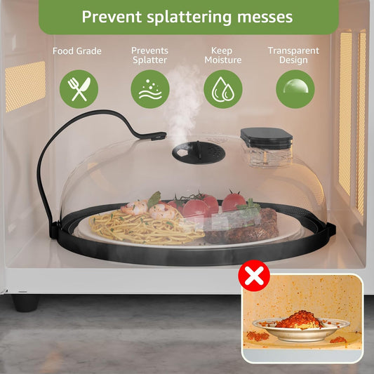 Microwave Splatter Cover with Water Steamer for Food - 10 Inch Steam Microwave Splatter Guard with Handle Splash Oven Lid with Built in Steamer Plate Covers for Heating Food - Red