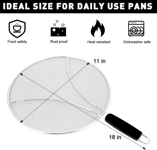 11 Inch Grease Splatter Screen for Frying Pan, Stainless Steel Fine Mesh Oil Splash Guard to Prevent Burns & Keep Kitchen Clean