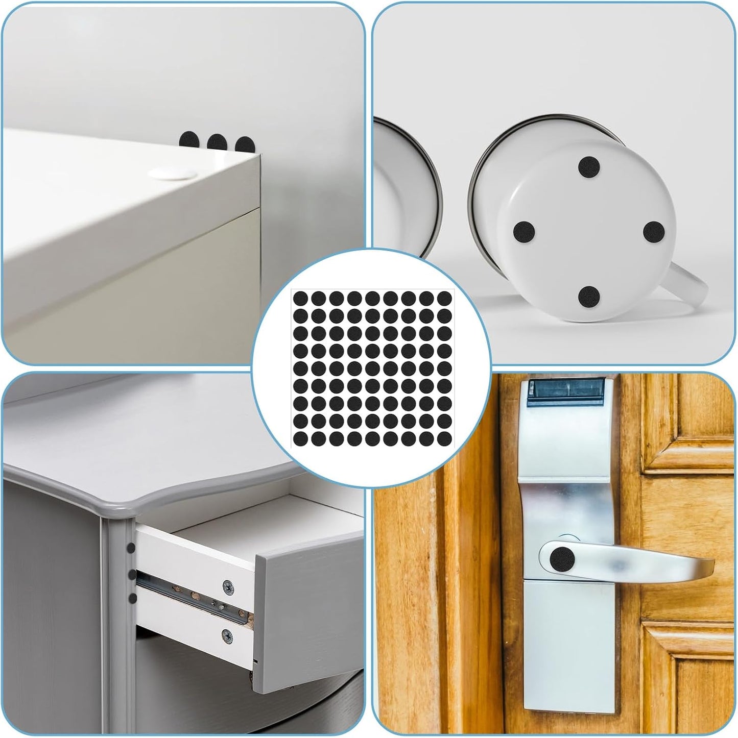 261 Pcs Mini Foam Felt Pads, Self Stick Pads Furniture Felt Pad Round 3/8 Inches Diameter Self Adhesive Cabinet Cushion Dots for Cabinet Doors Furniture Desks Floor Drawers Black