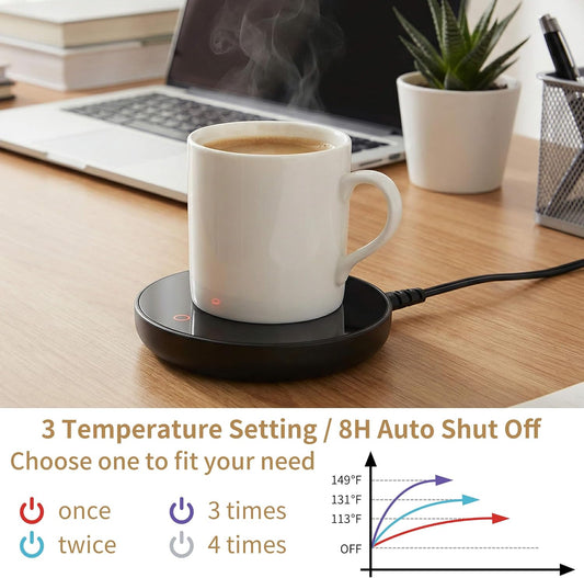 Coffee Mug Warmer for Desk 4H Auto Shut Off, Smart Coffee Cup Warmer with 3 Temperature Setting, Electric Mug Warmer Plate for Coffee, Milk, Tea (Black)