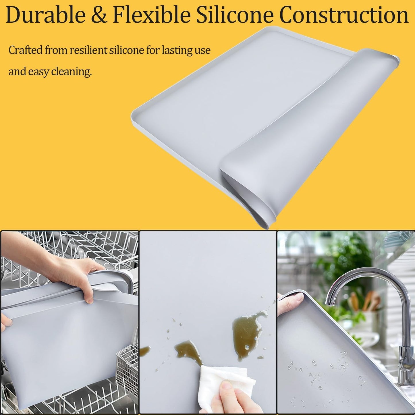 Washing Machine Drain Pan, 26x26 Inch Silicone Mat with Raised Edge, Waterproof Leak Protector Tray for Under Washer and Dryer, Anti-Slip and Foldable Laundry Room Mat