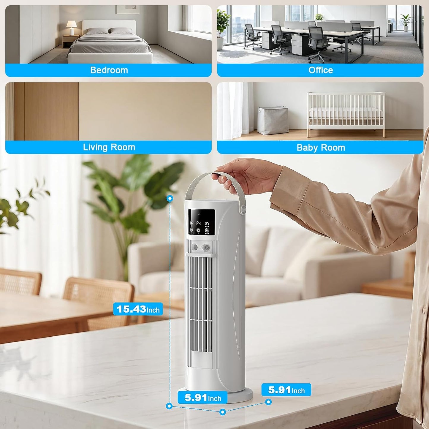 Portable Air Conditioners - 3 Speeds & Storm Mode & Mist Spray, Tower Cooling Fan with Timer, Evaporative Air Cooler 120° Oscillation for Home, Office, Bedroom - Portable AC Standing Fan (White)
