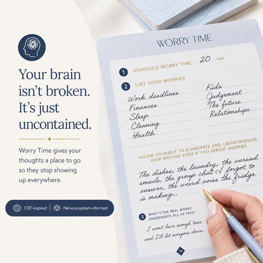 Worry Journal for Anxiety Relief & CBT Guided Prompts, Mental Health Gift